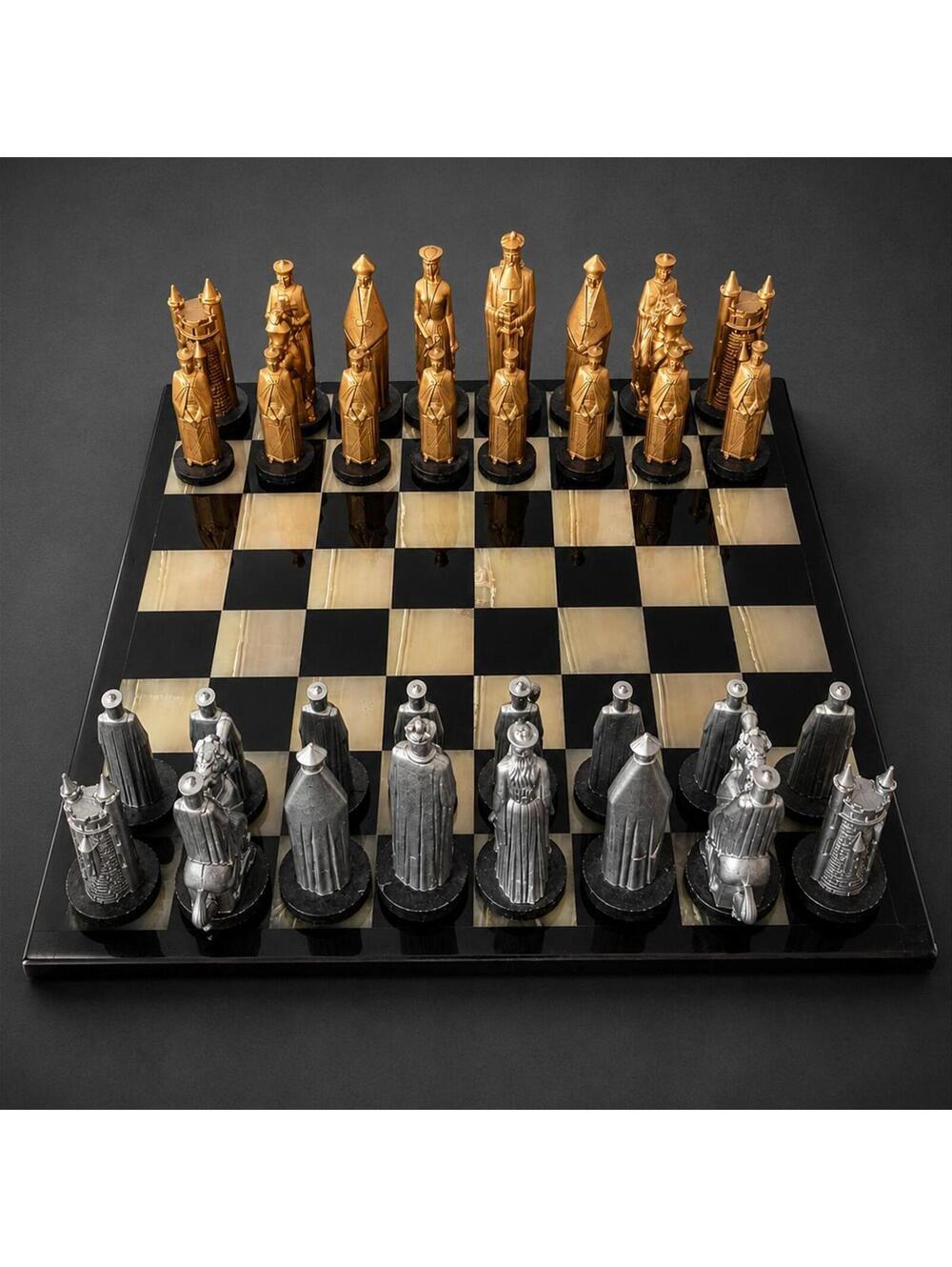 Rare Vintage Peter Ganine Medieval Chess Set 1962 With Marble Glass Board - 116